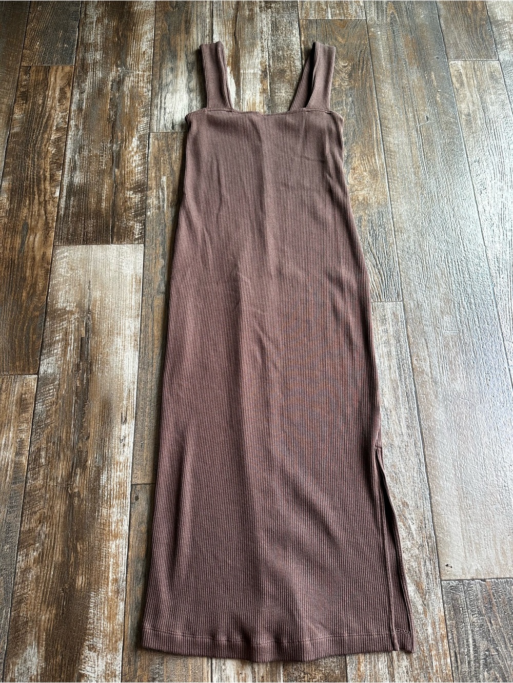Old Navy Brown Square Neck Bodycon Stretch Knit Midi Dress Sleeveless Boho M